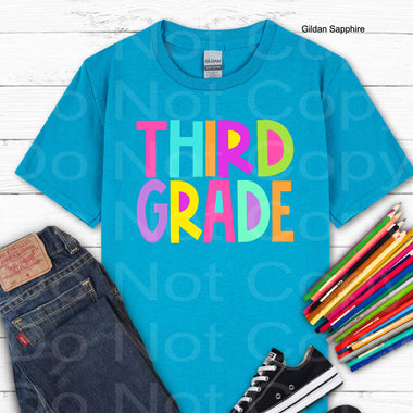 Third Grade Girl Block Style Primary Colors DTF Transfer (E)