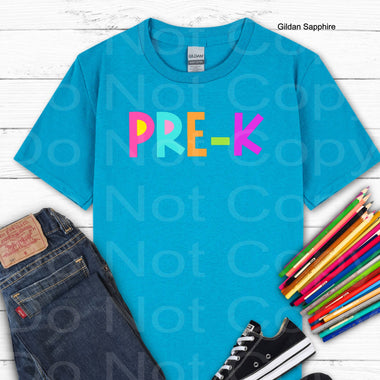 Pre K Girl Block Style Primary Colors DTF Transfer (E)