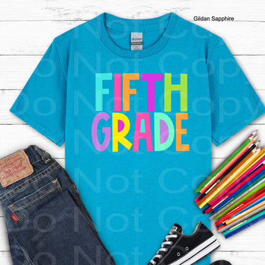 Fifth Grade Girl Block Style Primary Colors DTF Transfer (E)