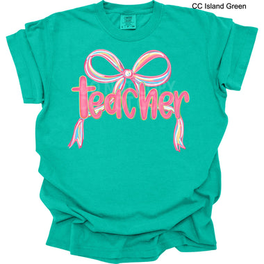 Teacher Pink Bow DTF Transfer (E)