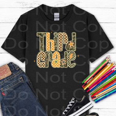 Third Grade Camo Orange Check DTF Transfer (E)