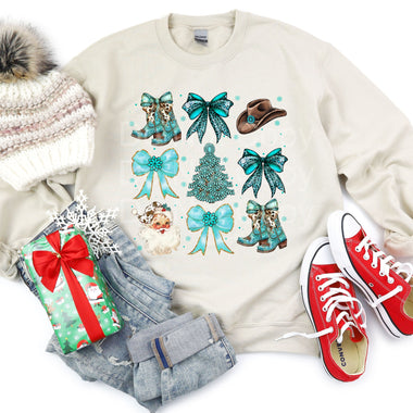 Turquoise Christmas Collage DTF Transfer (E)