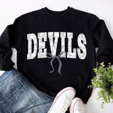White Camo Devils Mascot DTF Transfer (E)