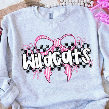 Wildcats Pink Bow with Checks Mascot DTF Transfer