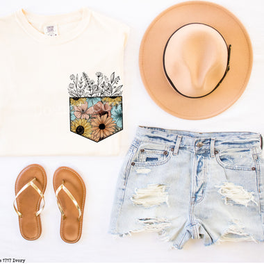 Floral Pocket 4" Screen Print High Heat Transfer Y3