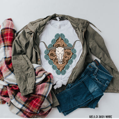 Leather Turquoise Skull Screen Print High Heat Transfer R37