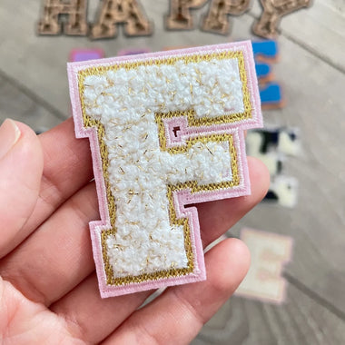 Light Pink Gold Metallic Ivory Chenille Letters 5.5 cm