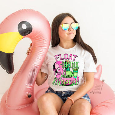 Float Drink Tan & Repeat Screen Print High Heat Transfer T62
