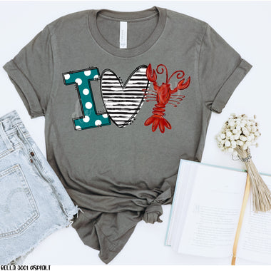 I love Crawfish Screen Print High Heat Transfer W1