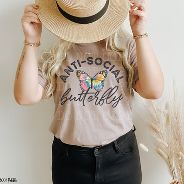 Anti Social Butterfly Screen Print High Heat Transfer Q35