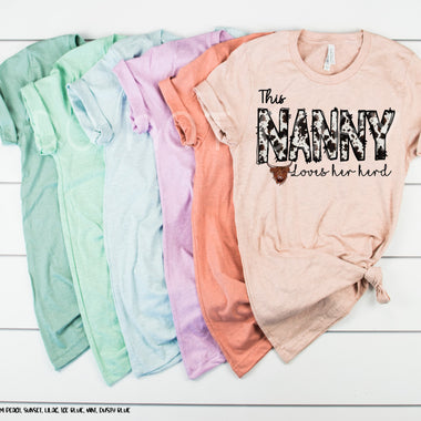 “Has white spots in the small words” Nanny loves her herd Screen Print High Heat Transfer W33