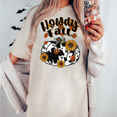 “No restocks” Howdy Fall Cow Pumpkin Screen Print High Heat Transfer W71