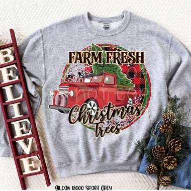 “No restocks” Farm Fresh Christmas Trees Red Truck Screen Print High Heat Transfer R74