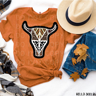 Boho Bull Skull Screen Print High Heat Transfer B15