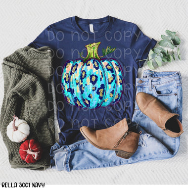 Turquoise Navy Pumpkin Screen Print Transfer *High Heat* U89