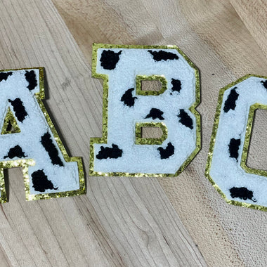 Cow print Gold Glitter Chenille Letters 2.75"