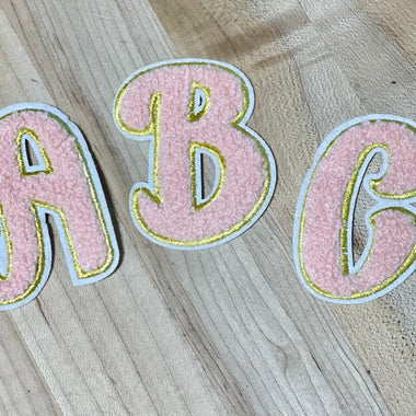 Pink Cursive Gold Glitter Chenille Letters 2.75"