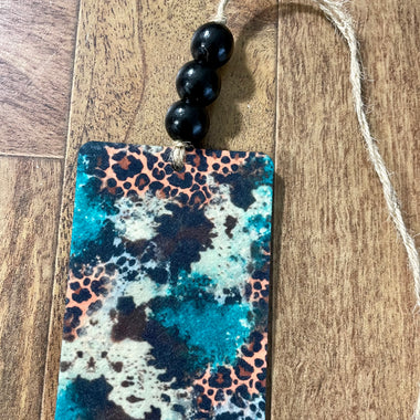 Cowhide Leopard Pattern Car Freshie with Wood Beads