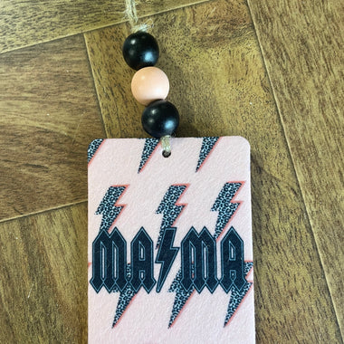 Mama Lighting Bolt Car Freshie with Wood Beads
