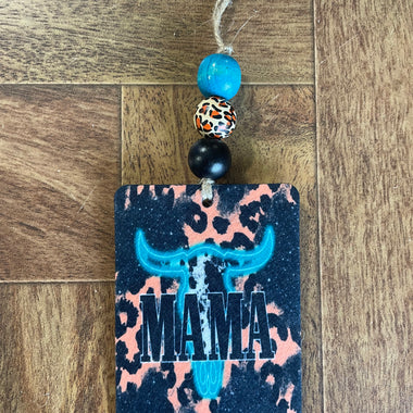 Mama Bull Car Freshie with Wood Beads