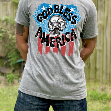 God Bless America Skull Screen Print Transfer High Heat B70