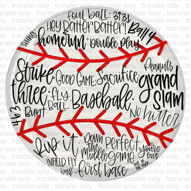Baseball Word Art Sublimation Transfer