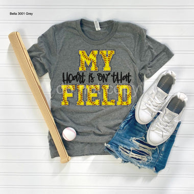 Heart on the Field Softball Screen Print High Heat Transfer V124