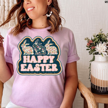 “No restocks” Happy Easter Navy Retro Screen Print High Heat Transfer B65