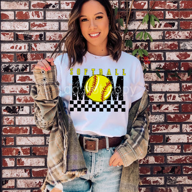 Softball Mom Checkered Screen Print High Heat Transfer K25