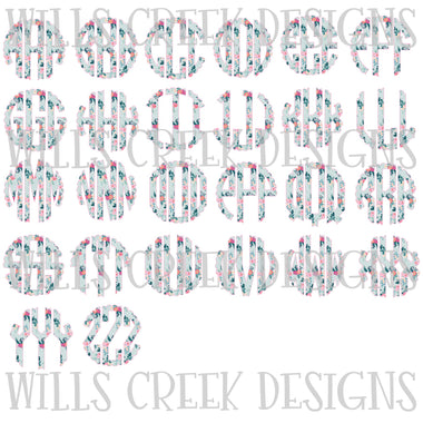 Floral Blue Scallop Monogram Bundle SVG Digital Download