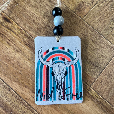 Wild and Free Skull Car Freshie with Wood Beads