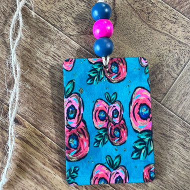Floral Pattern Car Freshie with Wood Beads