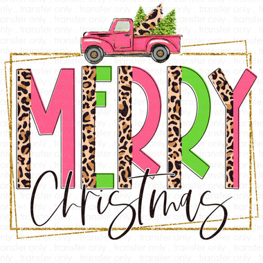 Merry Christmas Pink Truck Sublimation Transfer