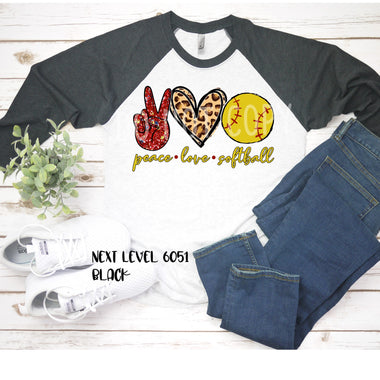 "No restocks" Peace love Softball Glitter Screen Print Transfer T22