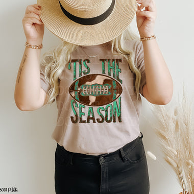 *No Restocks* Tis the Season Cowprint Football Screen Print High Heat Transfer U119