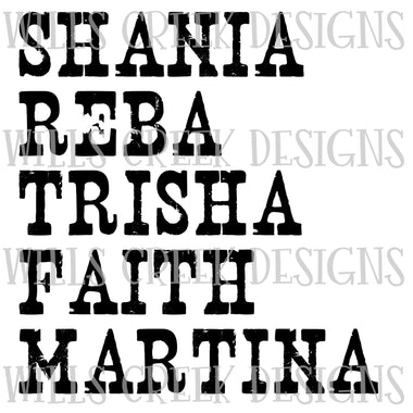Shania Reba Trisha Faith Martina Sublimation Transfer