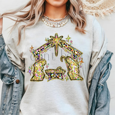 Gold/Colorful Nativity DTF Transfer
