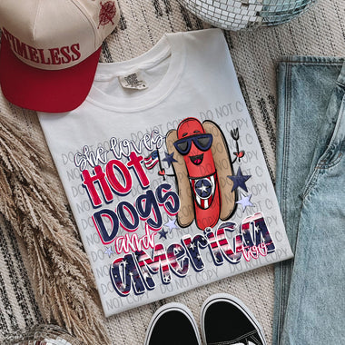 She Loves Hot Dogs and America Too DTF Transfer