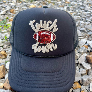 Glitter Touchdown Football Embroidered Patch Trucker Hat