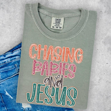 Chasing Babies and Jesus DTF Transfer