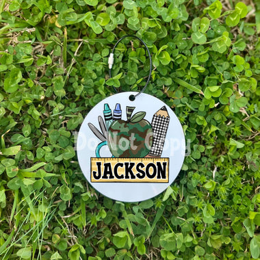 Back to School Bag Tag with Stainless Steel Wire Cable Holder *One Sided*