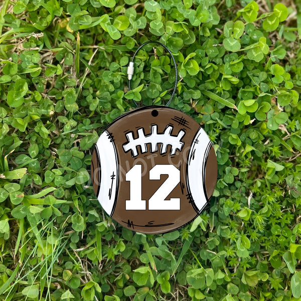 Football Bag Tag with Stainless Steel Wire Cable Holder *One Sided*
