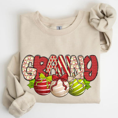 Granny with Christmas Ornaments DTF Transfer