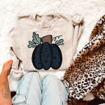 Floral Blue Doodle Pumpkin DTF Transfer (SWD)