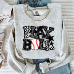 Play Ball Mix Print Baseball BLACK DTF Transfer