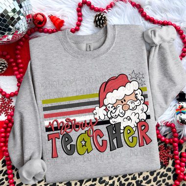 Merry Teacher Retro Stripe DTF Transfer