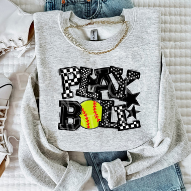 Play Ball Mix Print Softball BLACK DTF Transfer