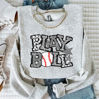 Play Ball Mix Print Baseball GRAY DTF Transfer