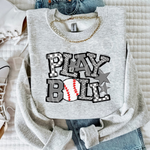 Play Ball Mix Print Baseball GRAY DTF Transfer