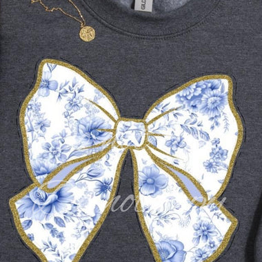 Light Blue Toile Bow DTF Transfer